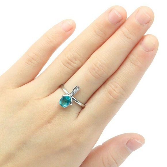 Blue Aquamarine white CZ 925 silver ring - Picture 3 of 9